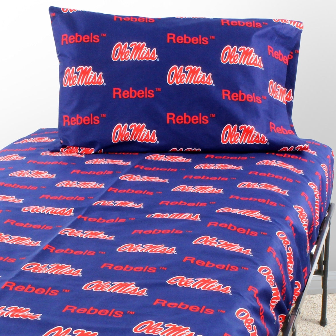 Ole Miss Rebels 100 Cotton Sheet Set