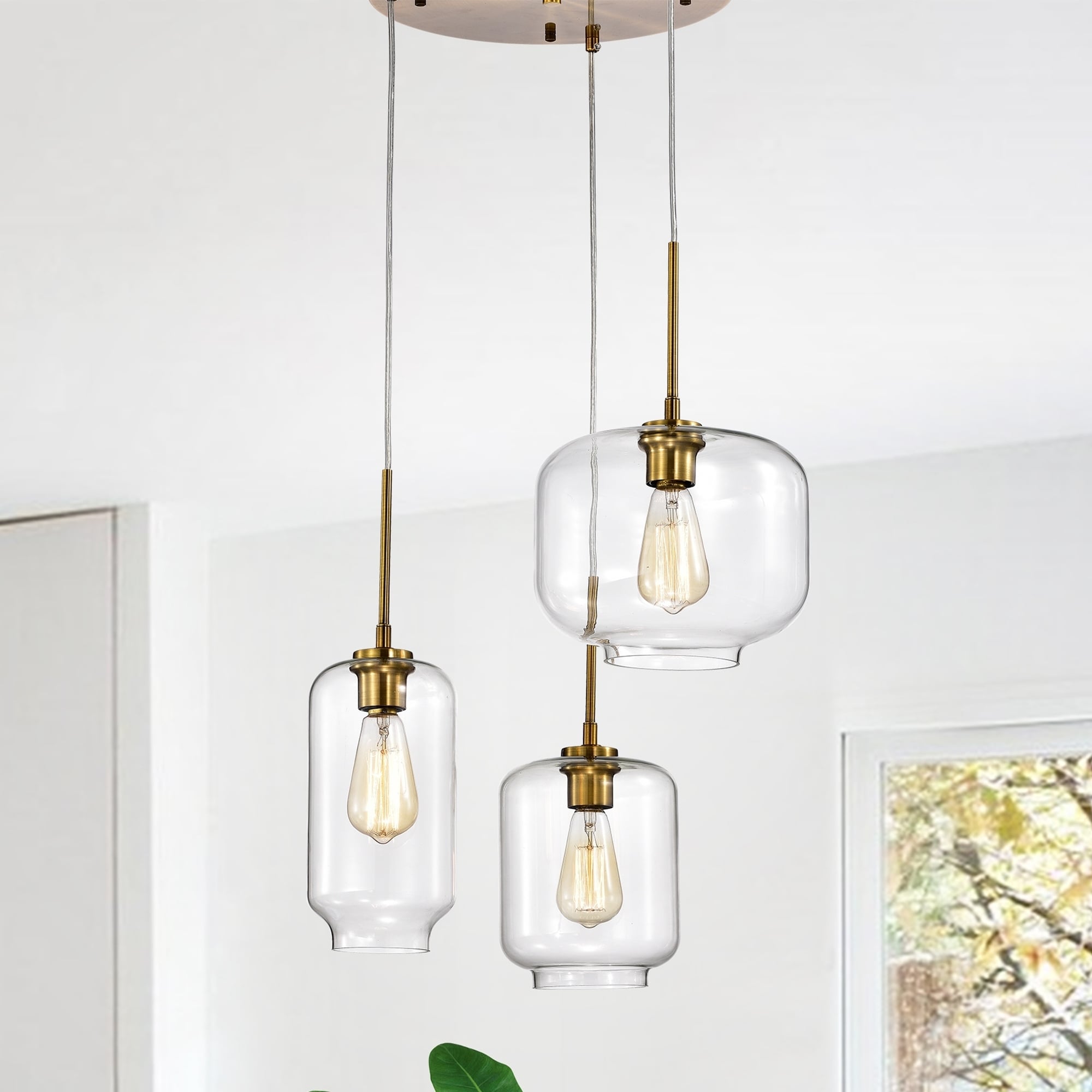 Ole Satin Gold 3 Light Metal Glass Chandelier