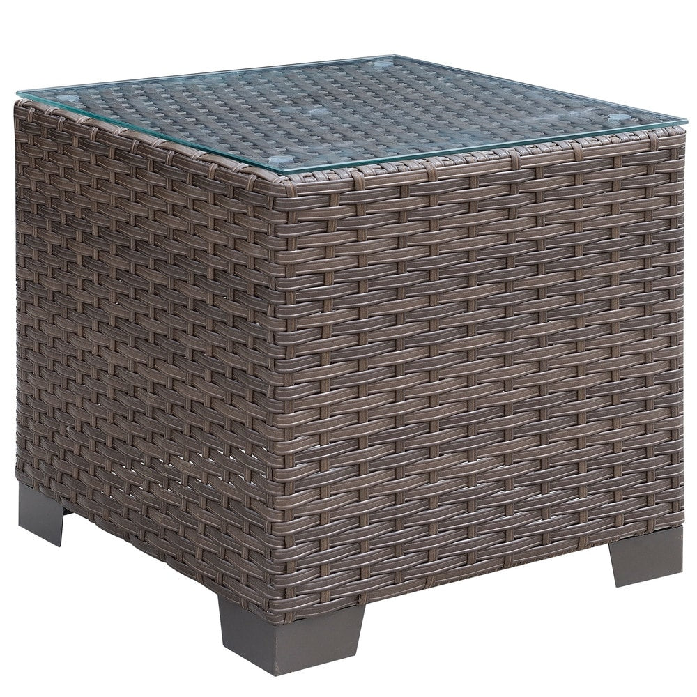 Havenside Home Fleeton Glass Top Outdoor End Table