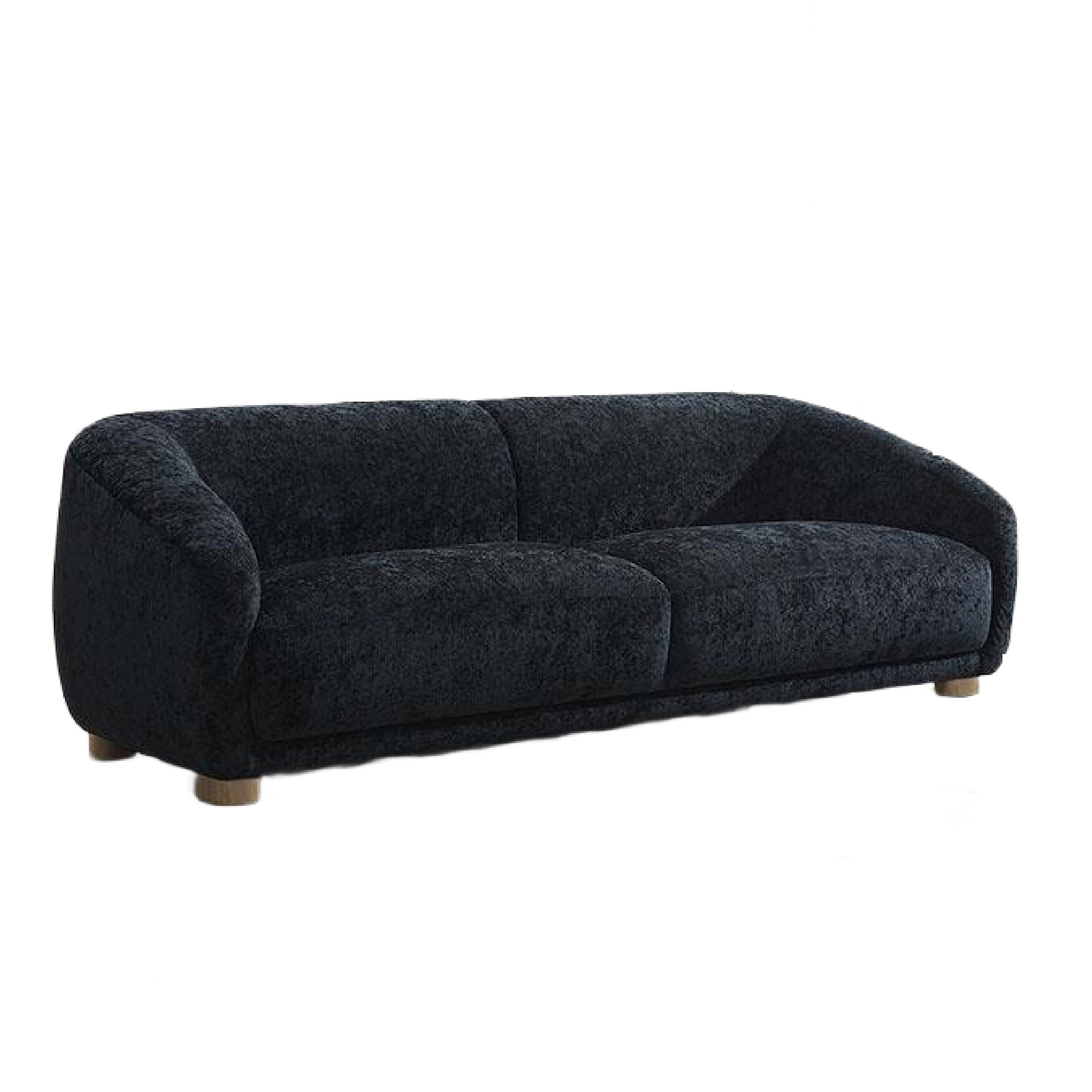Oliver Sofa With Round Back Sloped Arms Soft Black Chenille 88 Inch