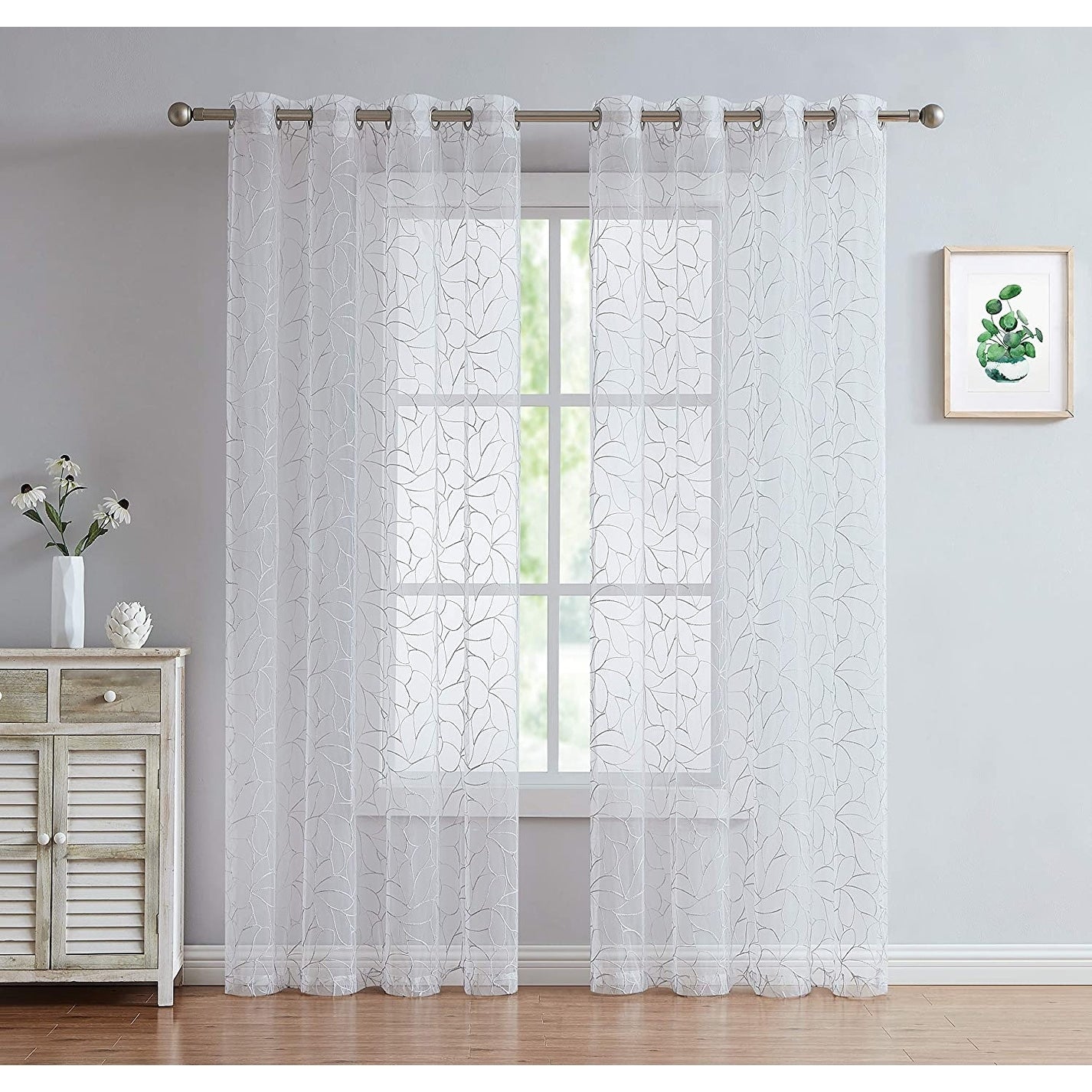 Olivia Embroidered Voile Sheer Grommet Curtain Panels For Any Room