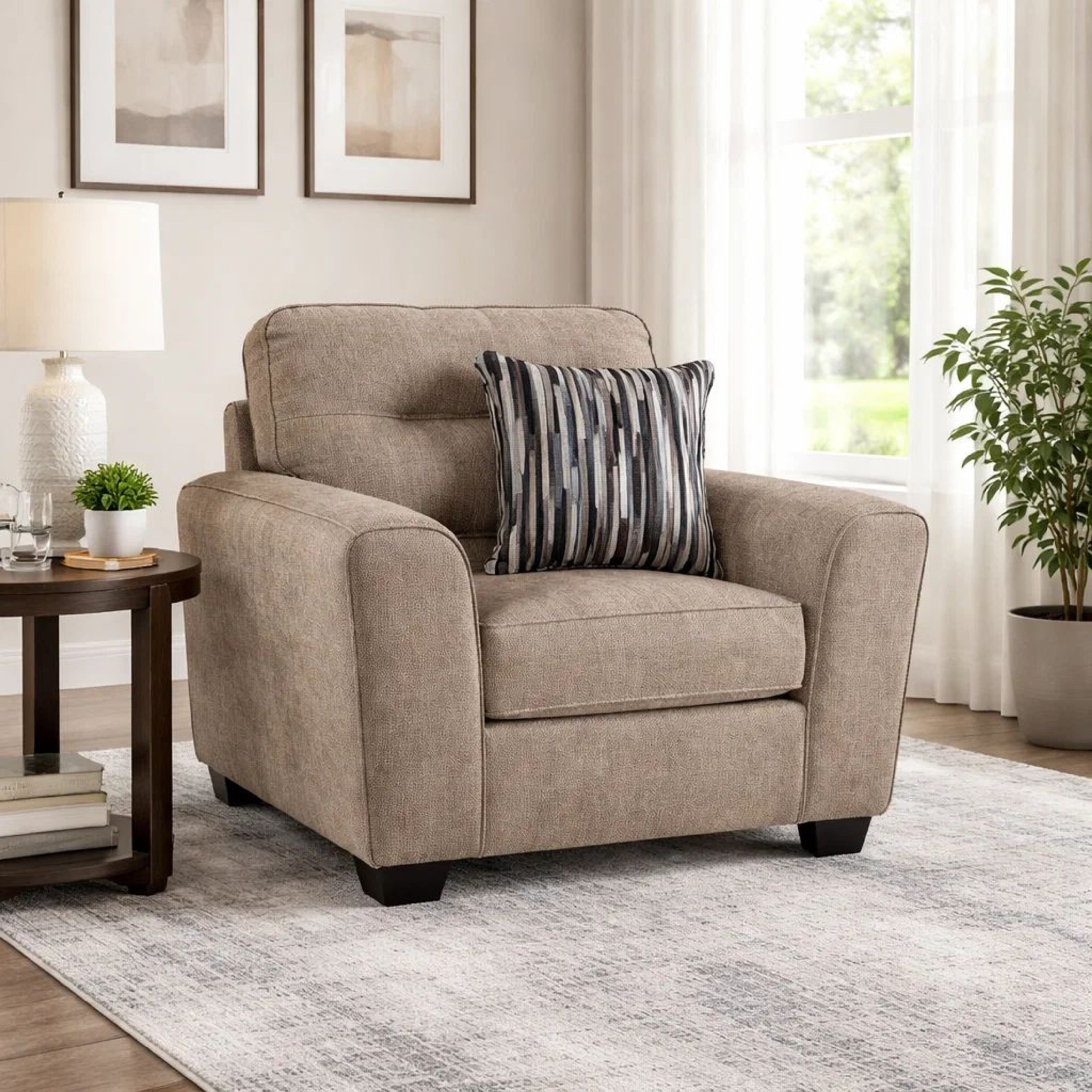 Oly Oversized Armchair With 1 Accent Pillow Mocha Brown Polyester Seat