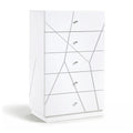 Oly Tall Dresser Chest 5 Drawers Glossy White Geometric Fronts