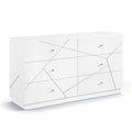 Oly Wide Dresser 6 Drawers Geometric Design Chrome Knobs Glossy White