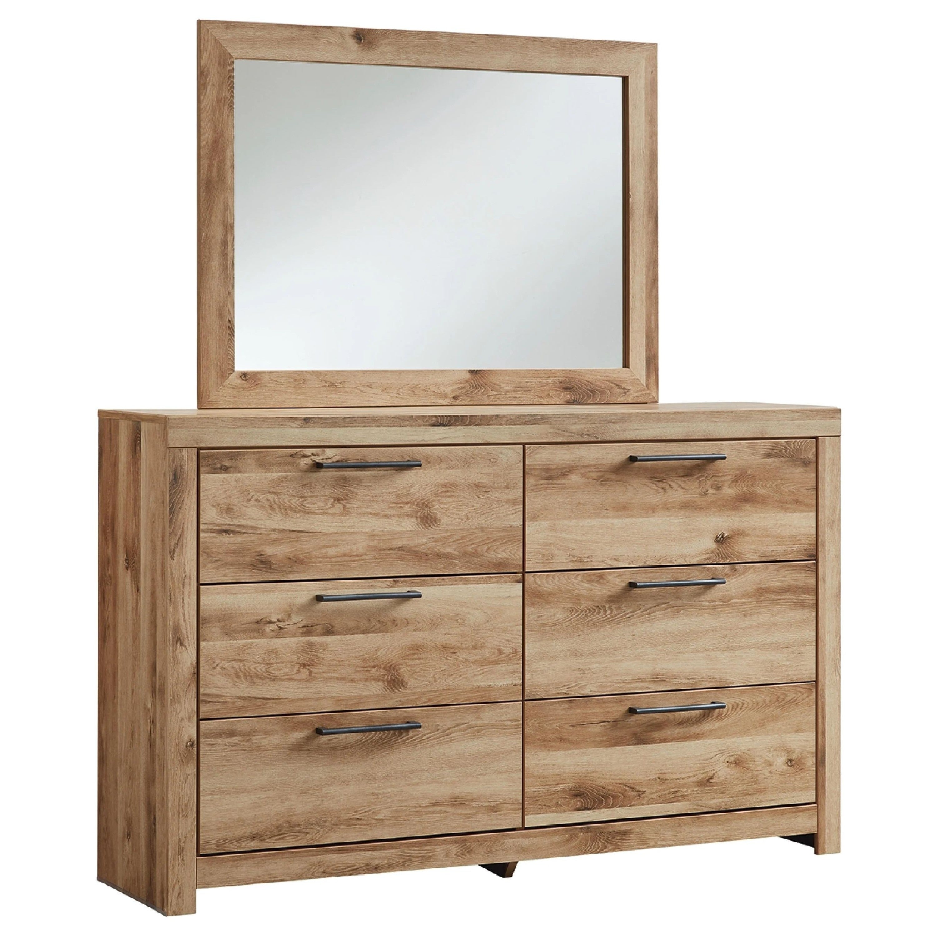 Oma 2Pc Dresser And Mirror Set 6 Drawers W Handles Golden Brown Wood