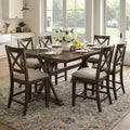 Omal Counter Height Dining Table Khaki Brown 71 Inch Top Trestle Base