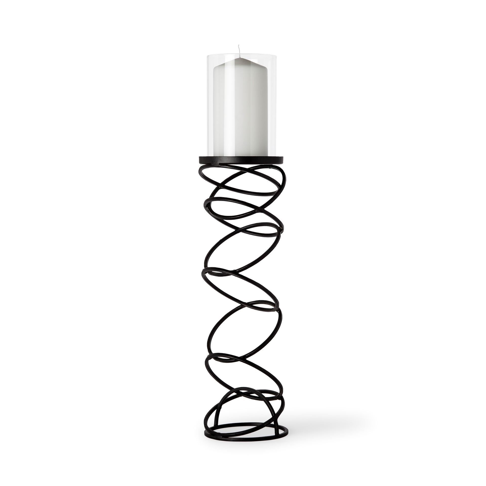 Omega Iii Large Black Metal Stacked Ring Table Candle Holder 4.8 W X 4.8 D X 21.3 H
