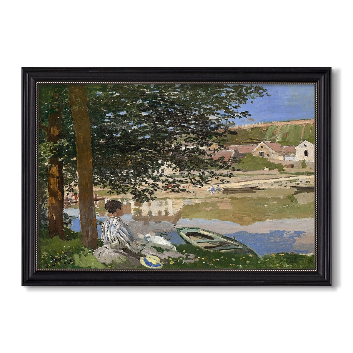 On The Bank Of The Seine Bennecourt 1868 Claude Monet Custom Framed Canvas