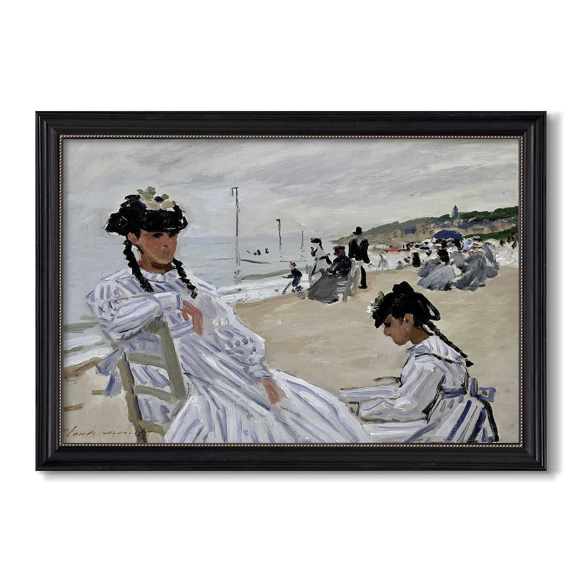 On The Beach At Trouville 1870 Claude Monet Custom Framed Canvas