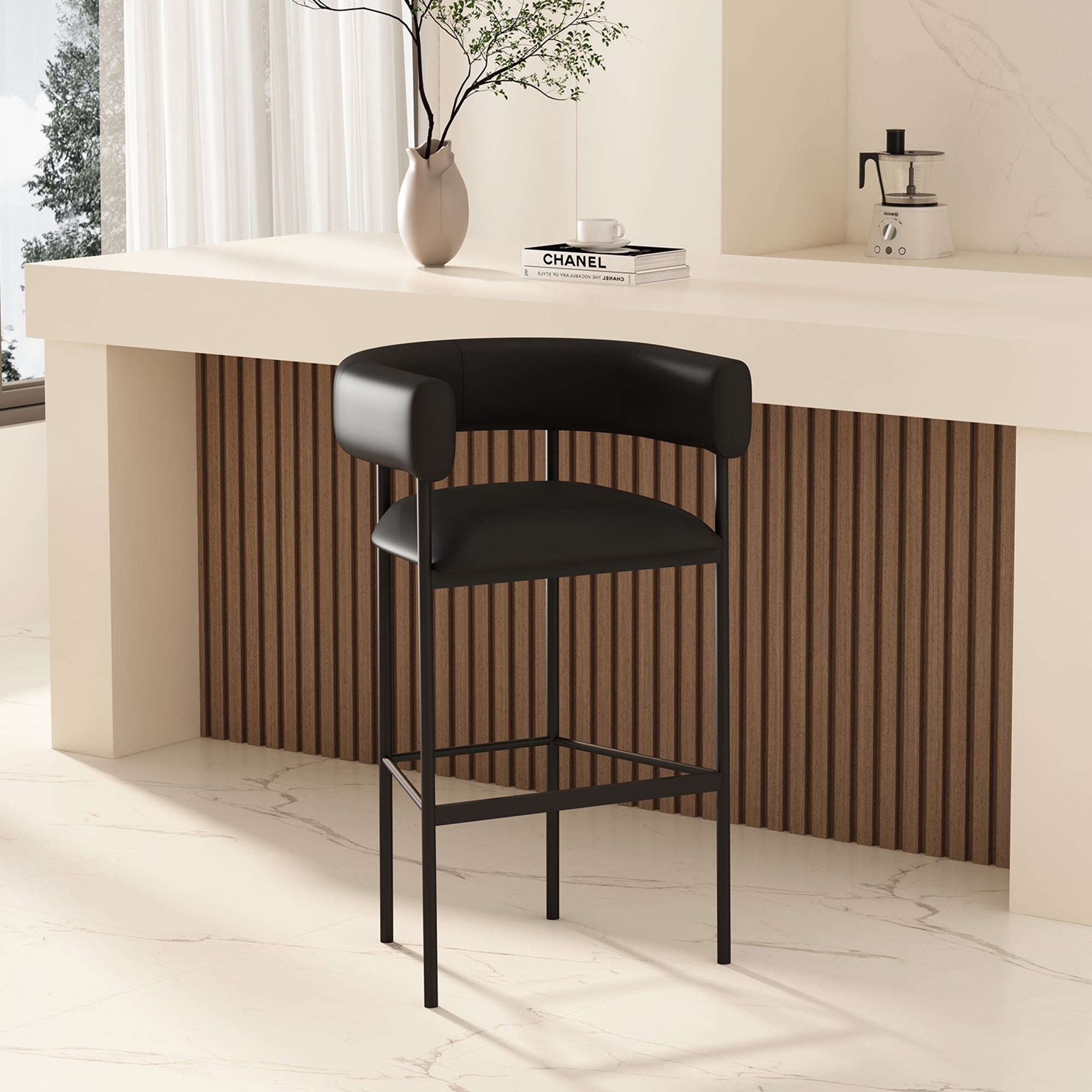 Onda Vegan Leather Metal Upholstered Barstool