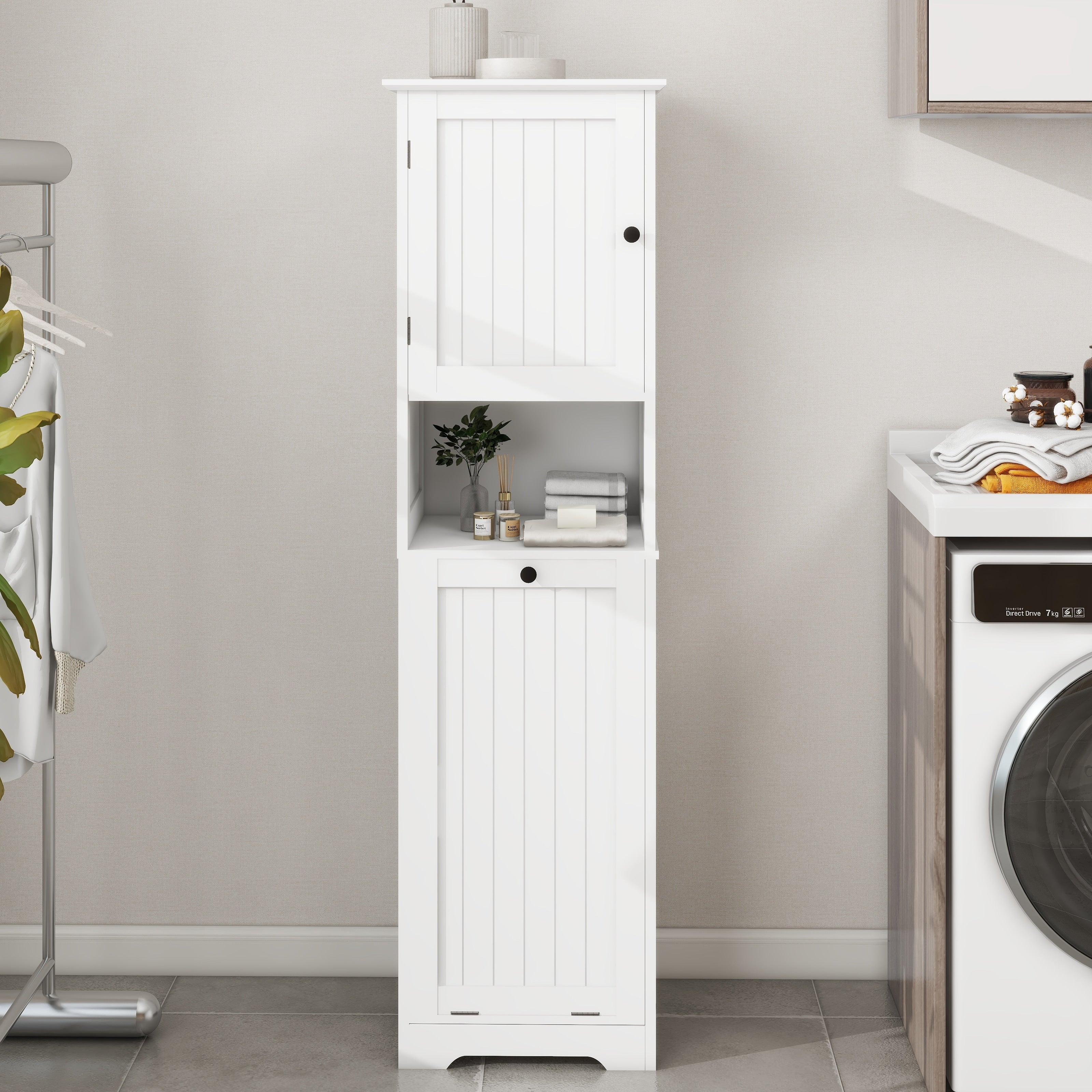 One Compartment One Door Tilt Out Laundry Sorter Cabinet White