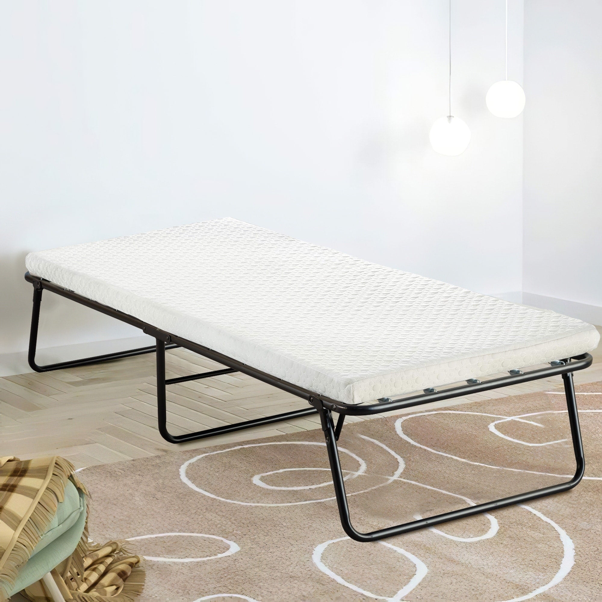 Spring Coil Portable Rollaway 48 Inch Bed With Foam Mattress