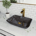 Onyx Glass Rectangle Vessel Bathroom Sink Set With Niko Faucet In Matte Gold