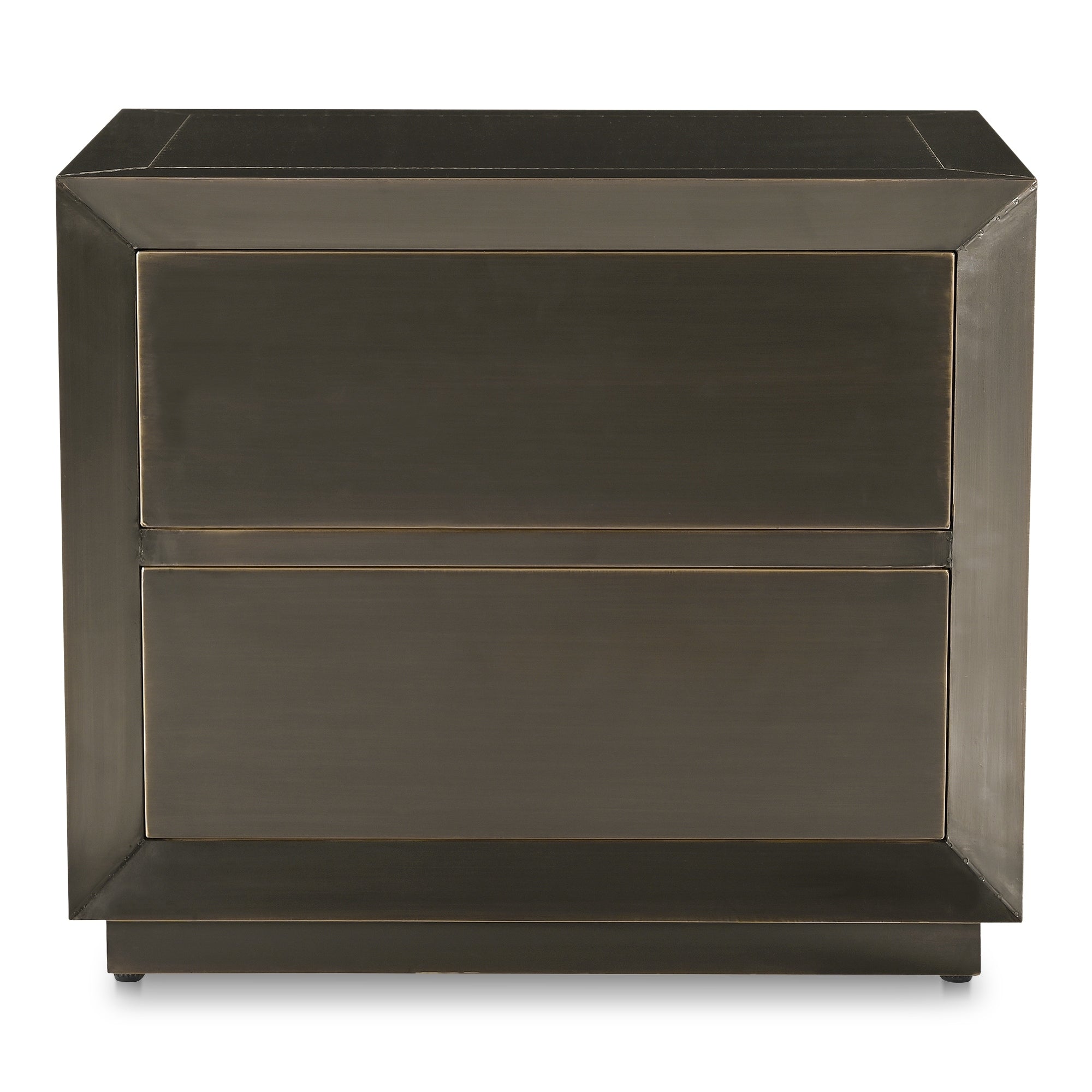 Onyx Nightstand Rectangular Brass Clad Patina Finish 2 Drawer Deep Bronze