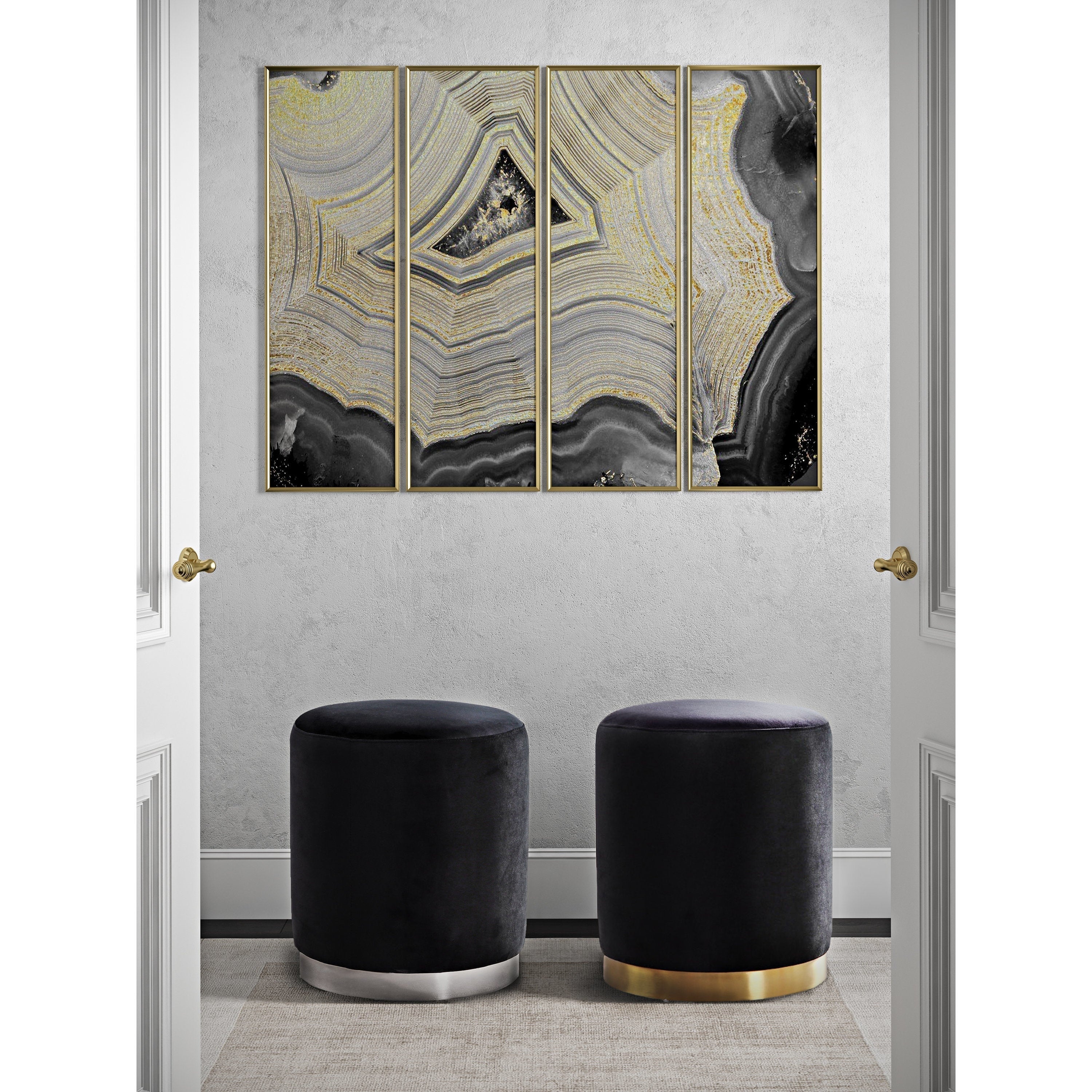 Opal Black Velvet Gold Base Ottoman