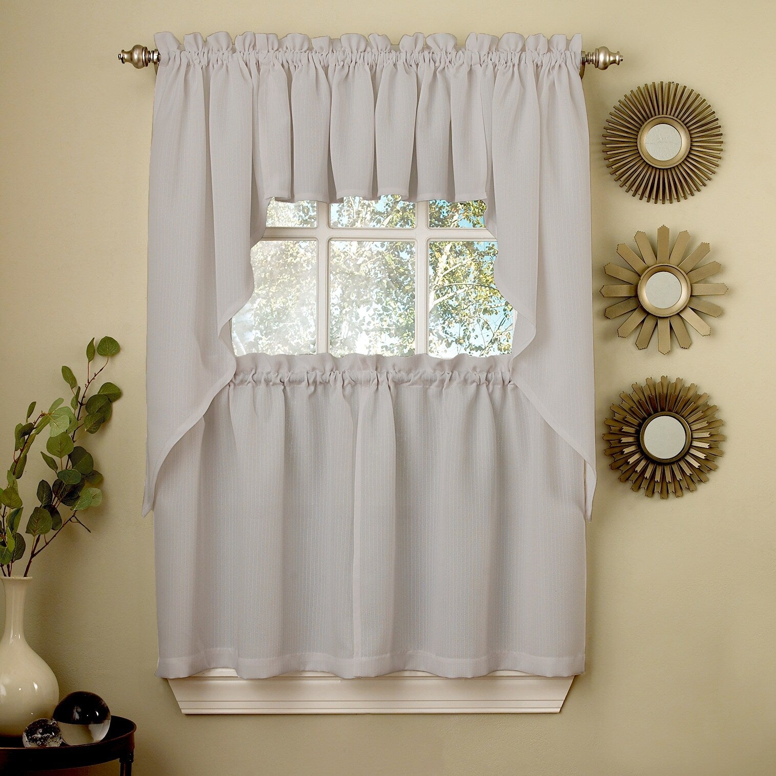 Opaque Grey Ribcord Kitchen Curtain Pieces Tiers Valances Swags