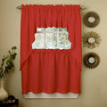 Opaque Red Ribcord Kitchen Curtain Pieces Tiers Valances Swags