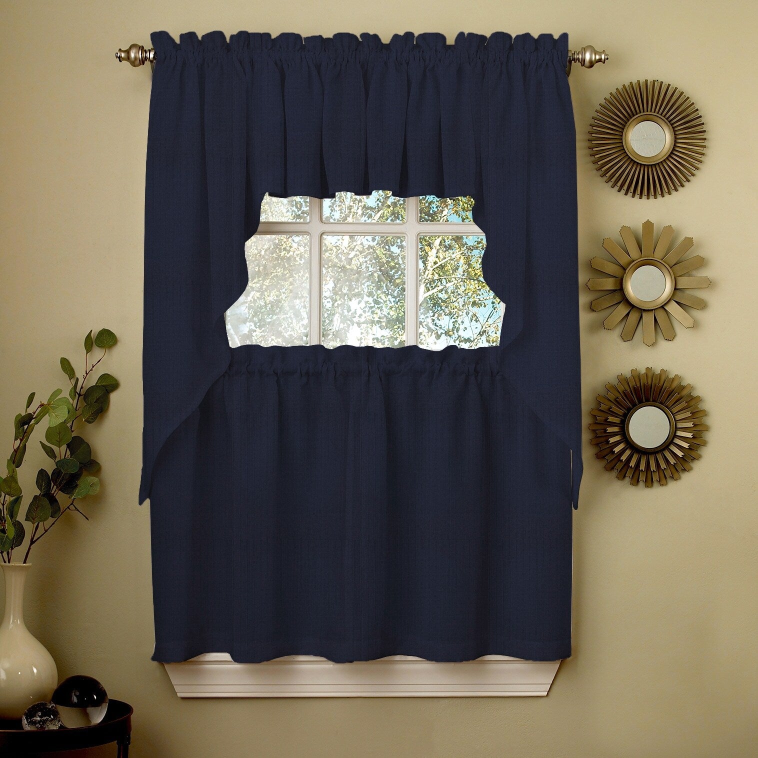 Opaque Ribcord Kitchen Curtain Pieces Tiers Valances Swags