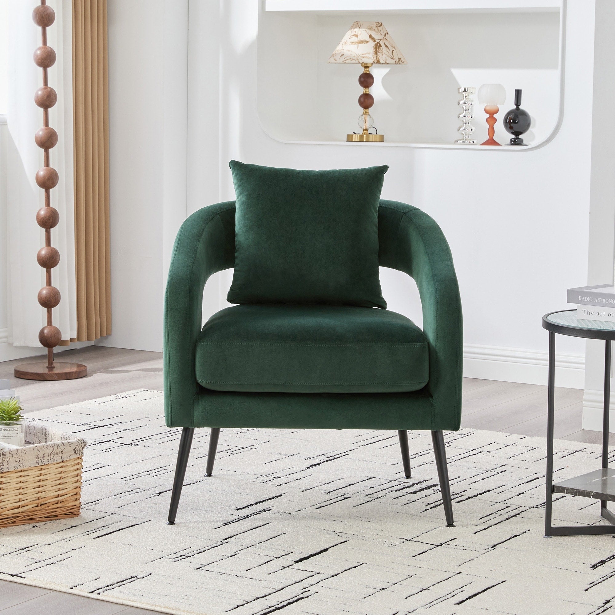 Open Back Accent Chair Barrel Dining Chair With Metal Legs Club Chair Leisure Chair Green Armchair Lounge Chair