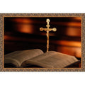 Open Bible And Crucifix Framed Mounted Canvas Wall Art Print