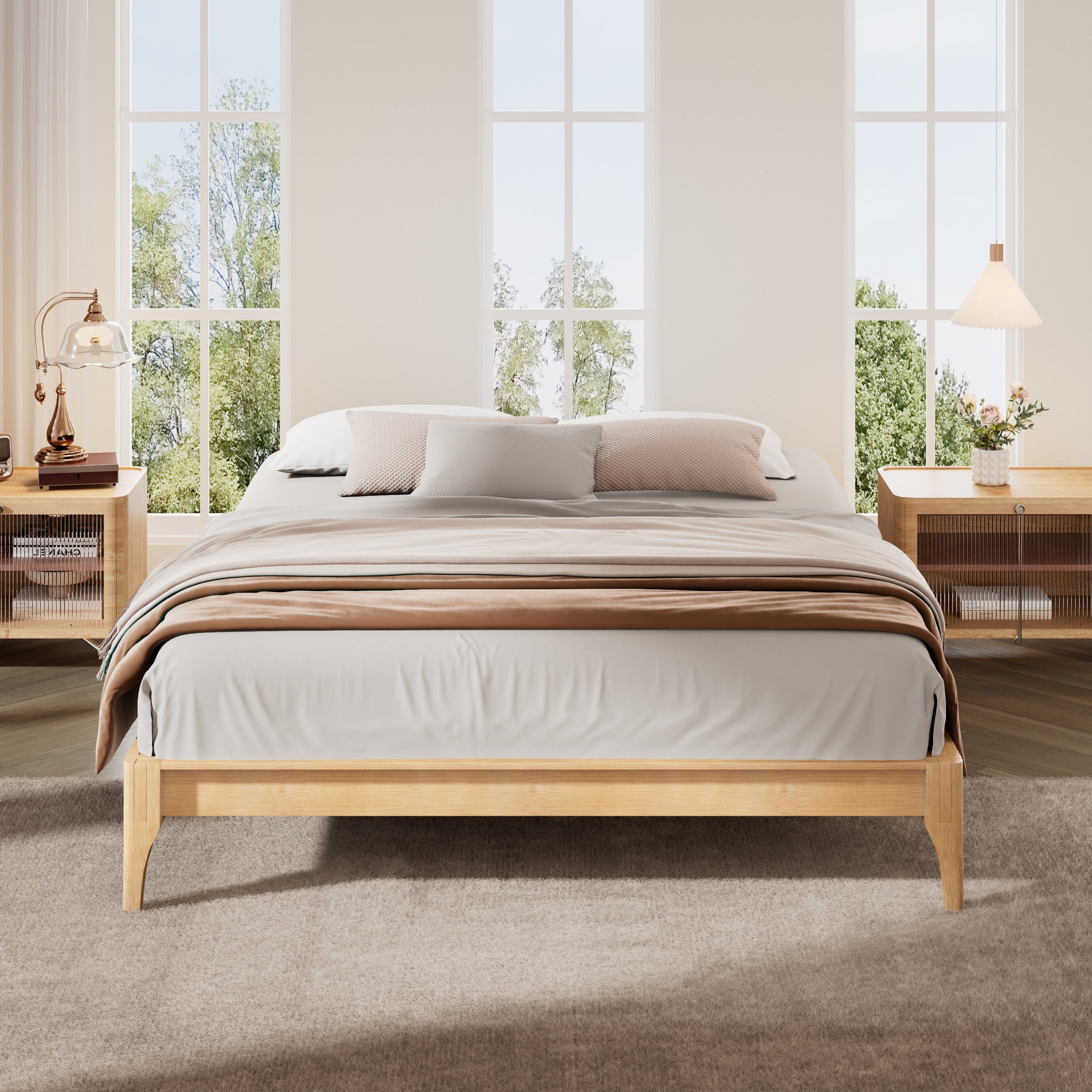 Open Frame Bamboo Platform Bed Frame No Box Spring Needed King Queen Full