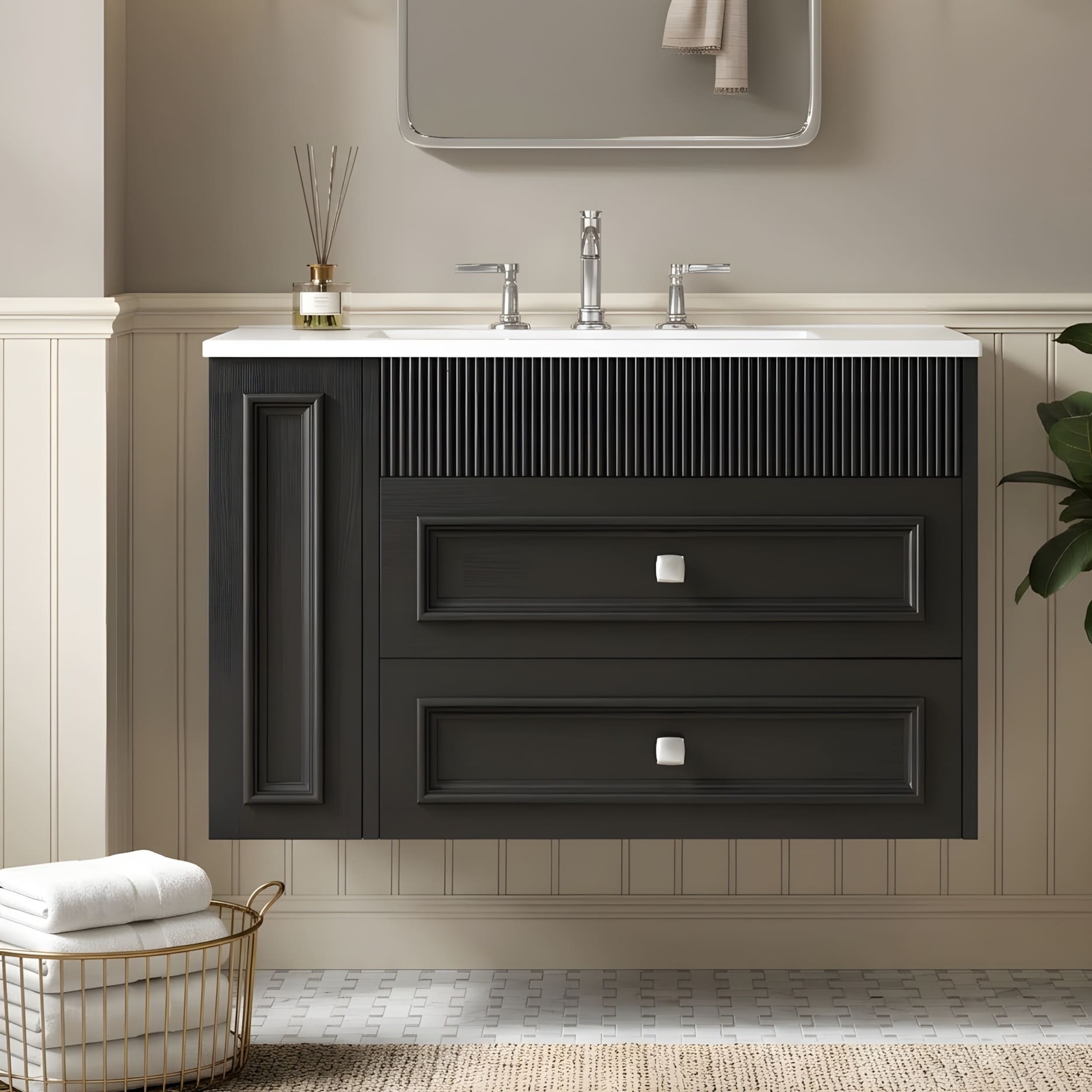 Open Shelving Wall Mounted Bathroom Vanity