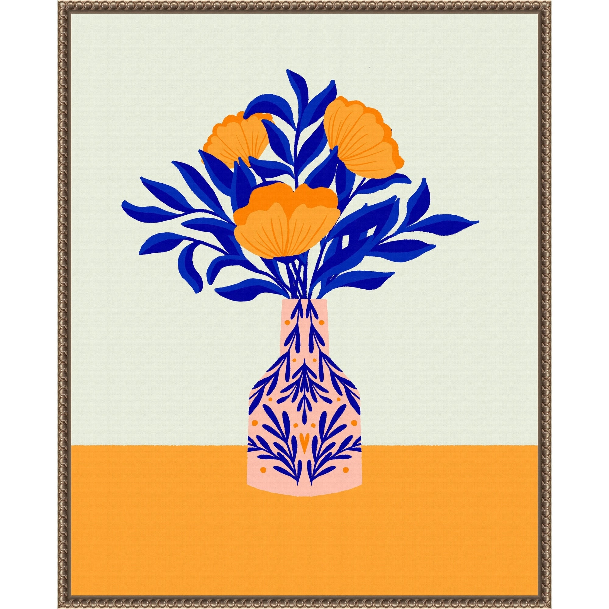 Orange Poppies In A Vase By Angela Minca Framed Canvas Wall Art Print