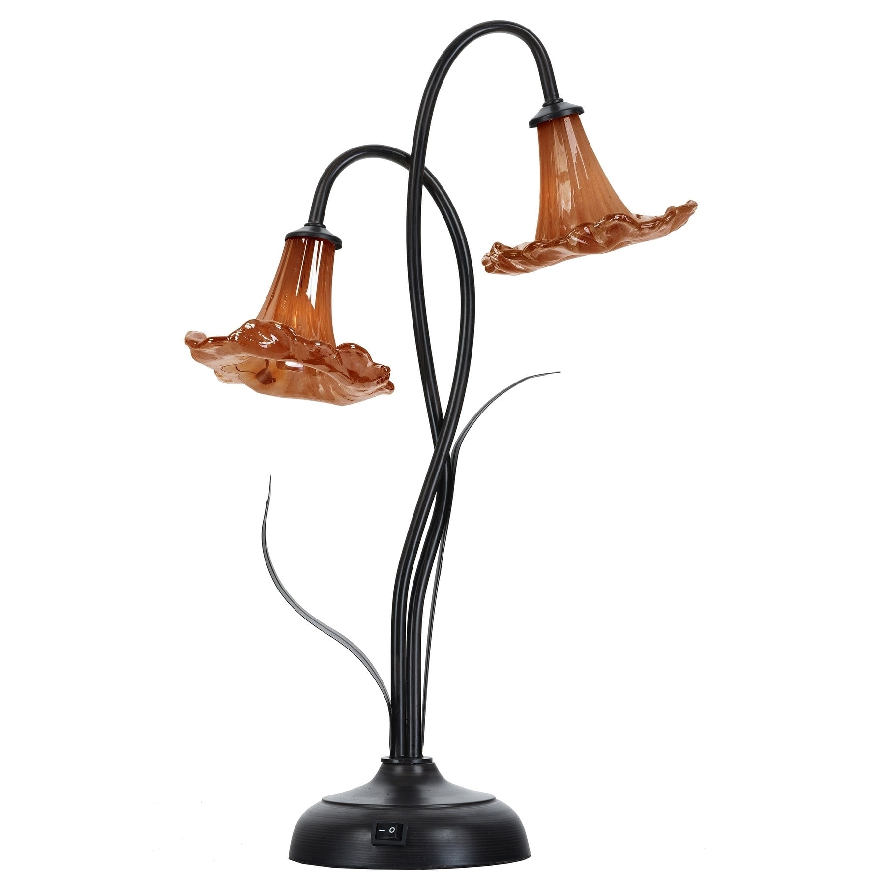 Orange Trumpet 2 Light Led Hand Blown Art Glass Accent Lamp