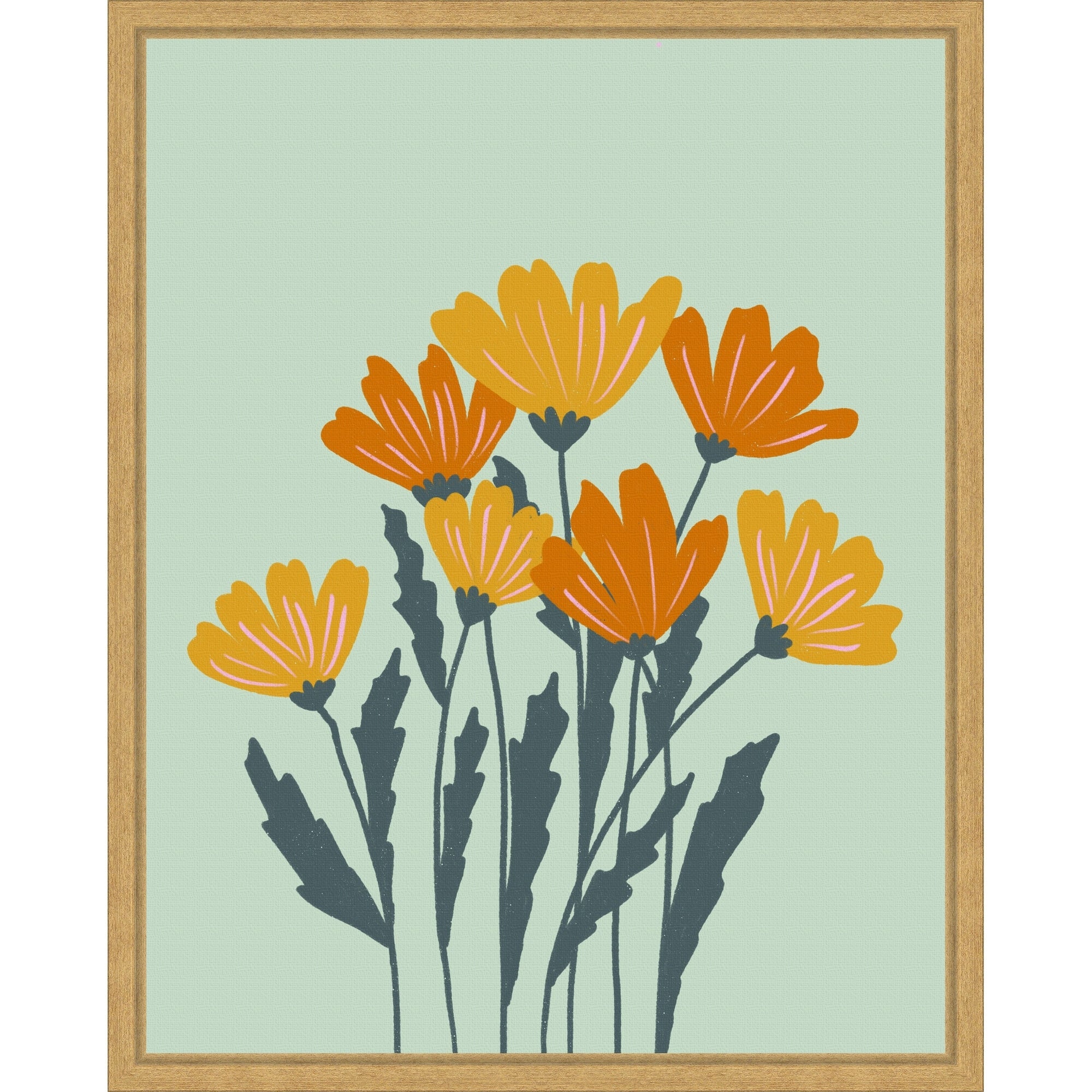 Orange Yellow Flowers By Angela Minca Framed Canvas Wall Art Print