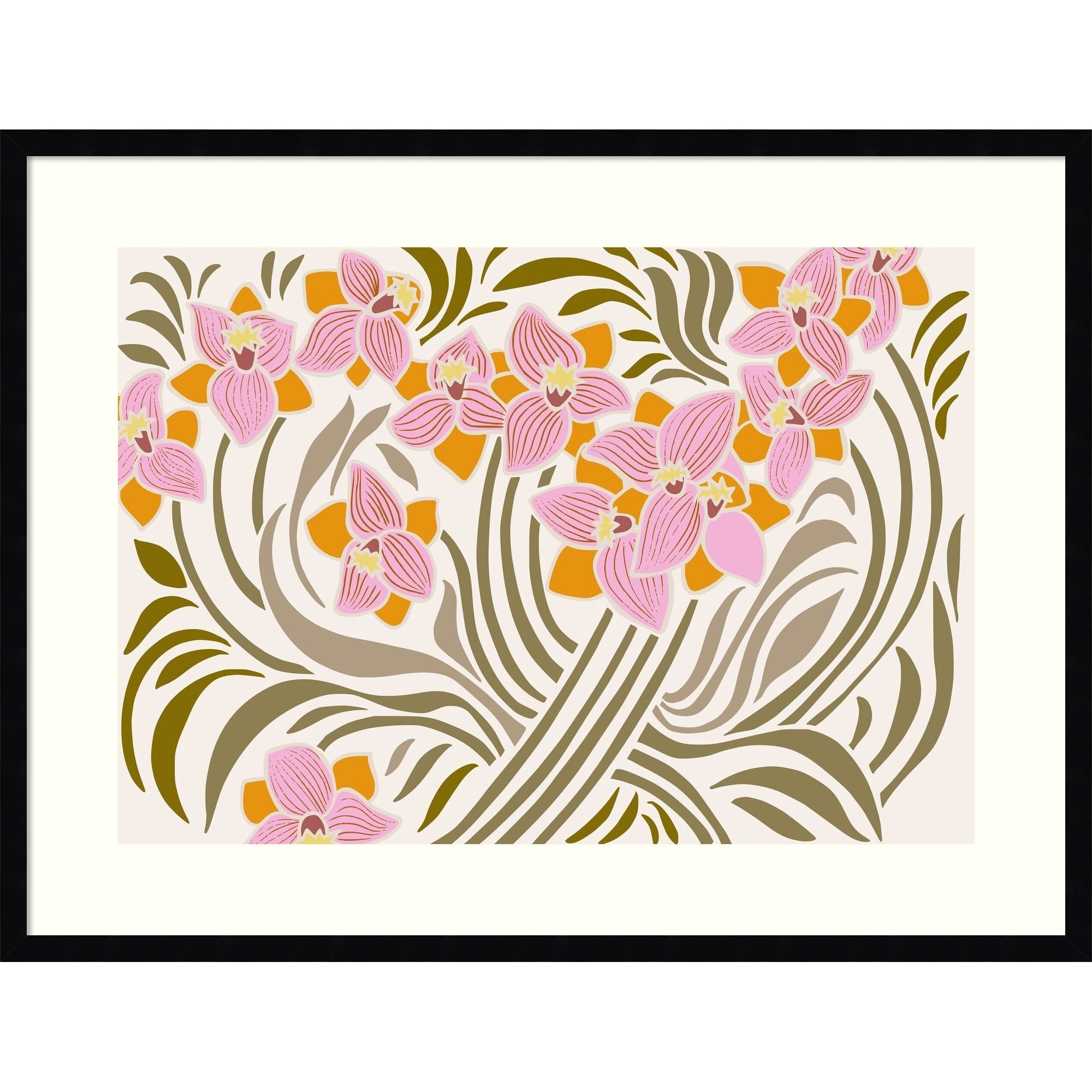 Orange And Pink Floral Pattern By Annick Wood Framed Wall Art Print