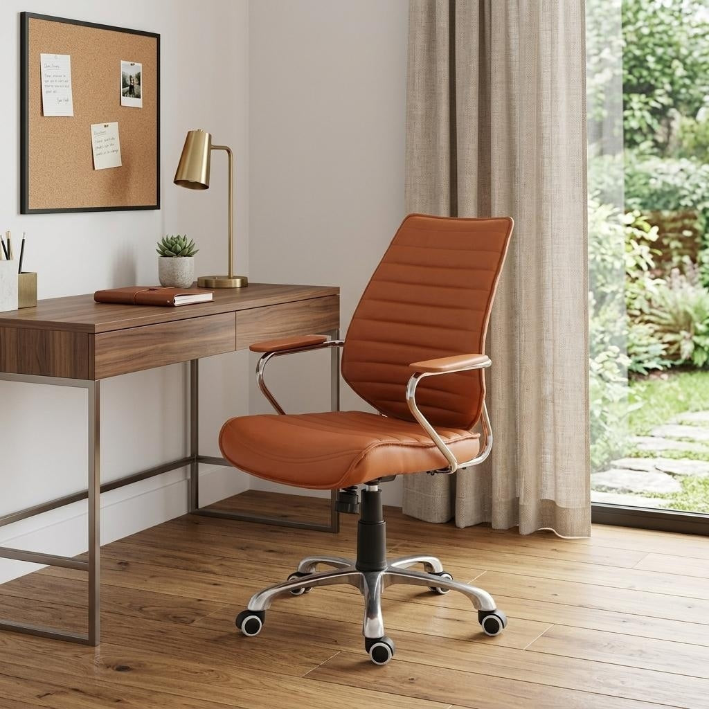 Orange And Silver Adjustable Swivel Faux Leather Rolling Executive Office Chair