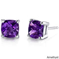 Oravo 14K White Gold Cushion Cut Gemstone Stud Earrings