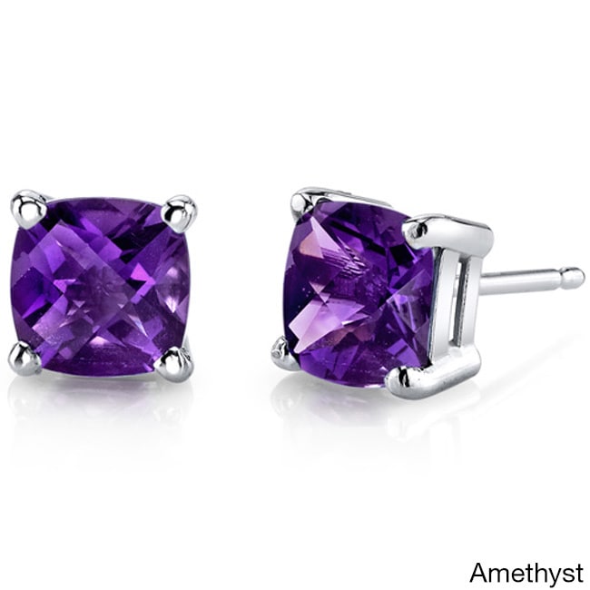 Oravo 14K White Gold Cushion Cut Gemstone Stud Earrings
