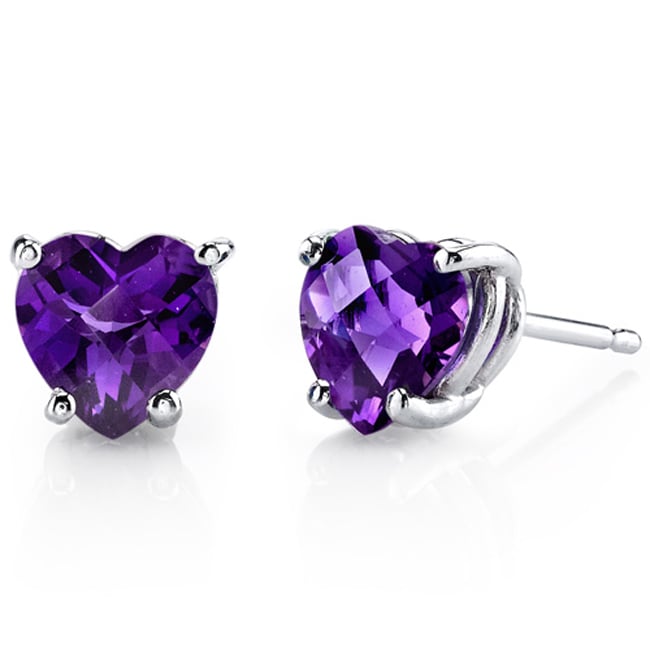 Oravo 14K White Gold Heart Cut Gemstone Stud Earrings