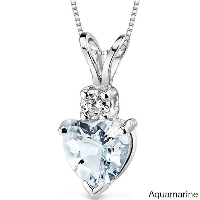 Oravo 14K White Gold Heart Shape Gemstone Diamond Accent Pendant