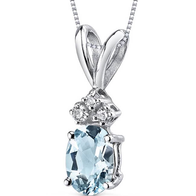 Oravo 14K White Gold Oval Cut Gemstone Diamond Accent Pendant