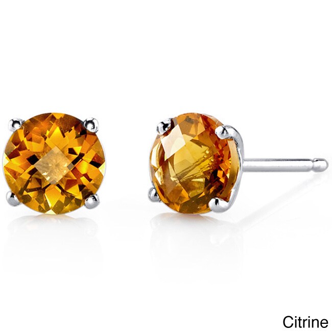 Oravo 14K White Gold Round Cut Gemstone Stud Earrings