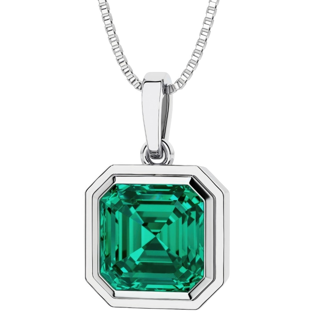 Oravo Bezel Set Asscher Cut Gemstone Drop Pendant Necklace In Sterling Silver