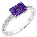 Oravo East West Emerald Cut Gemstone Ring In Sterling Silver