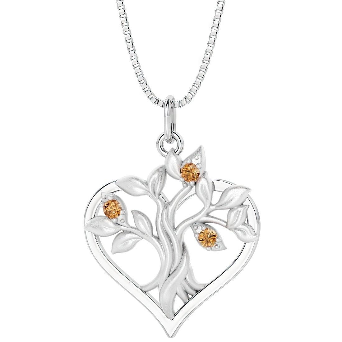 Oravo Heart Shape Tree Of Life Gemstone Pendant In Sterling Silver