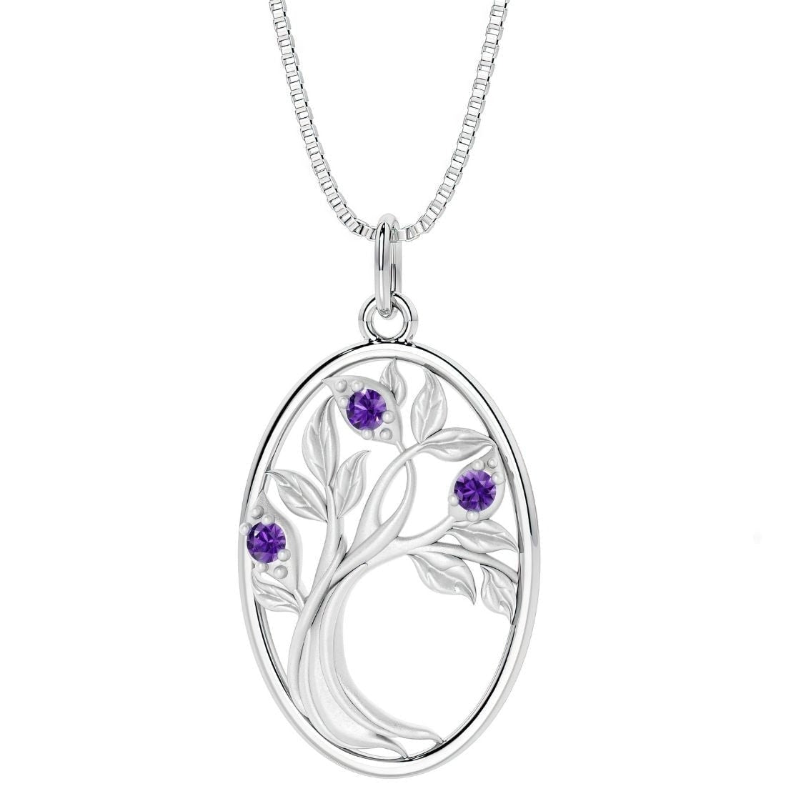 Oravo Oval Shape Tree Of Life Gemstone Pendant In Sterling Silver
