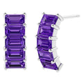 Oravo Semi Hoop Emerald Cut Gemstone Earrings In Sterling Silver