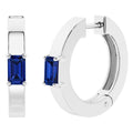 Oravo Solitaire Emerald Cut Gemstone Huggie Hoop Earrings In Sterling Silver