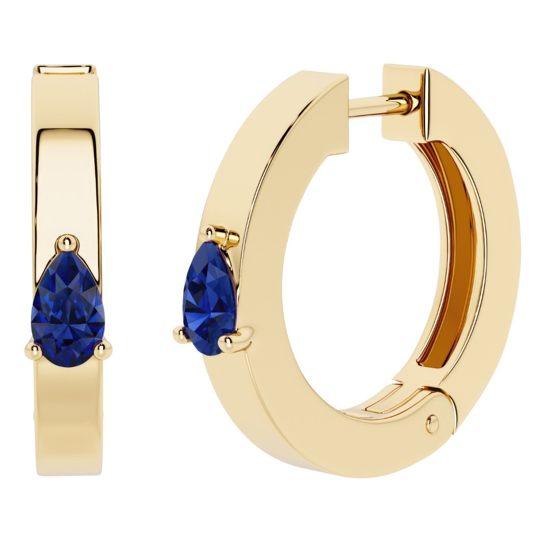 Oravo Solitaire Pear Shape Gemstone Huggie Hoop Earrings In Yellow Gold Plated Sterling Silver
