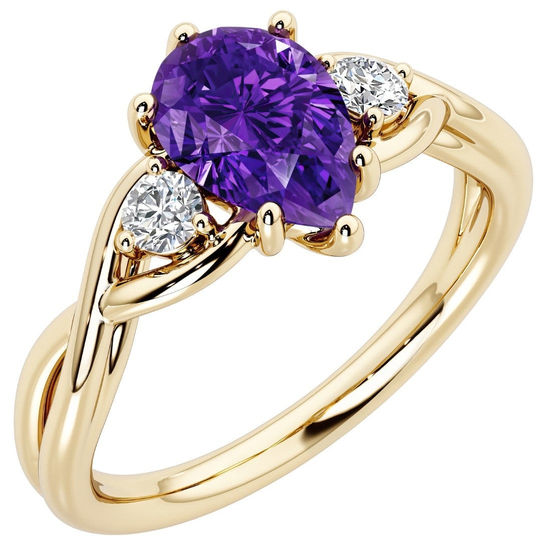 Oravo Twisted Vine Gemstone Ring In Yellow Gold Plated Sterling Silver