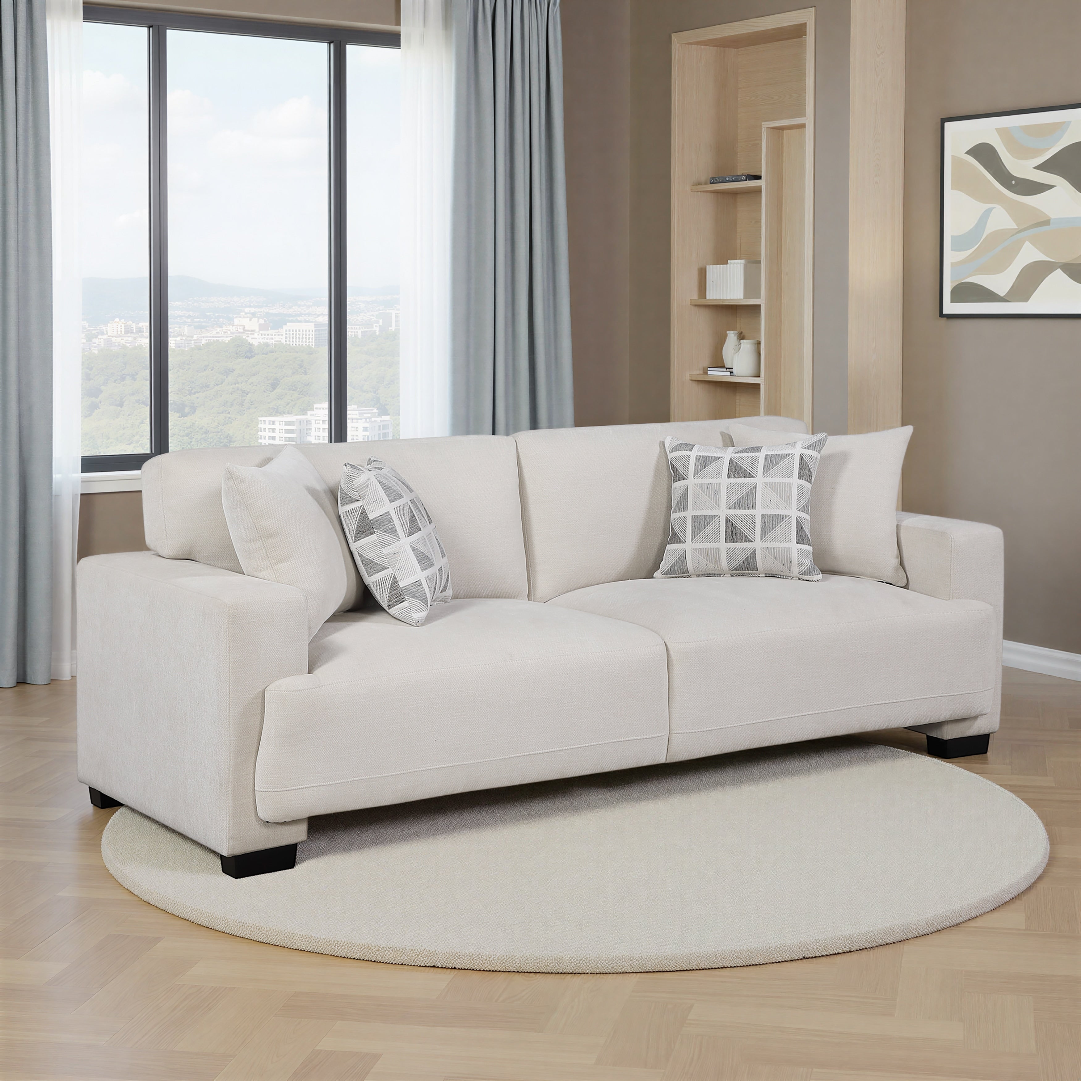 Orbis 90.5 Chenille Living Room Sofa With Four Pillows
