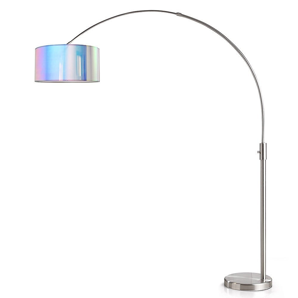 Orbita 82 Inch Brushed Nickel Retractable Arch Dimmable Floor Lamp With Led Bulb And Drum Iridescent Shade