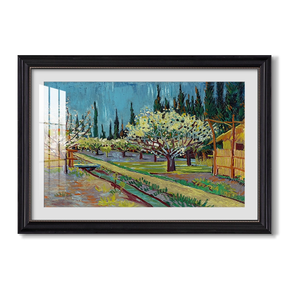 Orchard In Blossom Bordered By 1888 Vincent Van Gogh Custom Framed Print