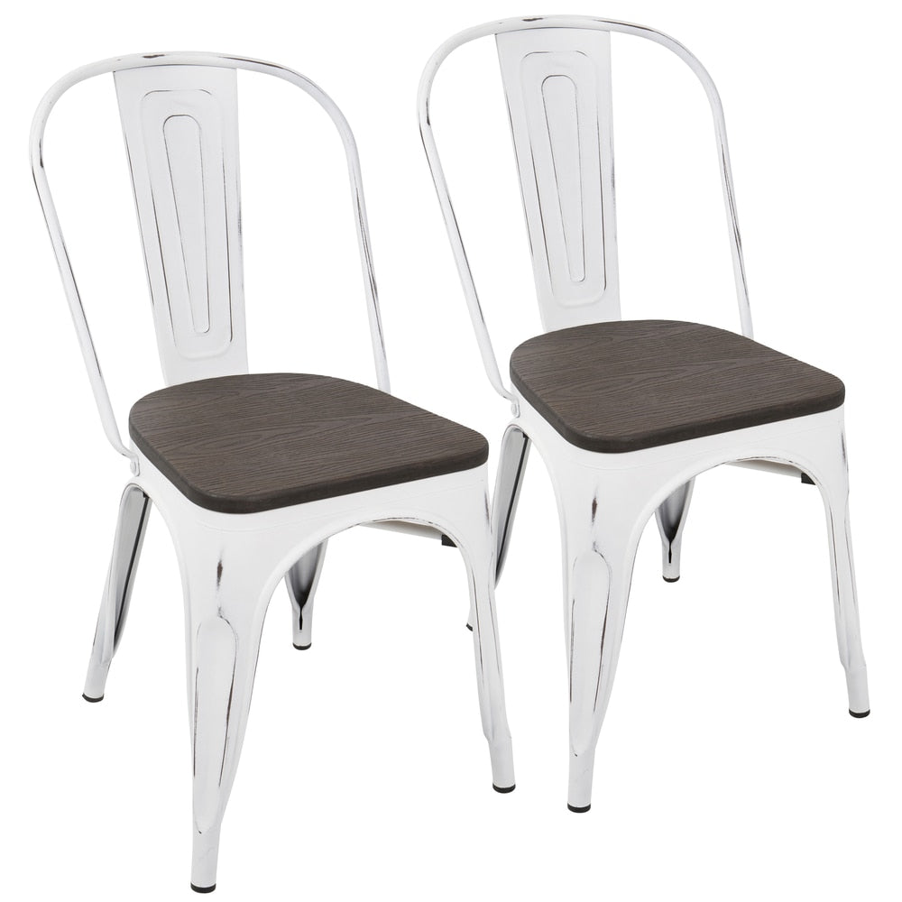 Lumisource Oregon Vintage White Steel And Espresso Wood Dining Chairs Set Of 2