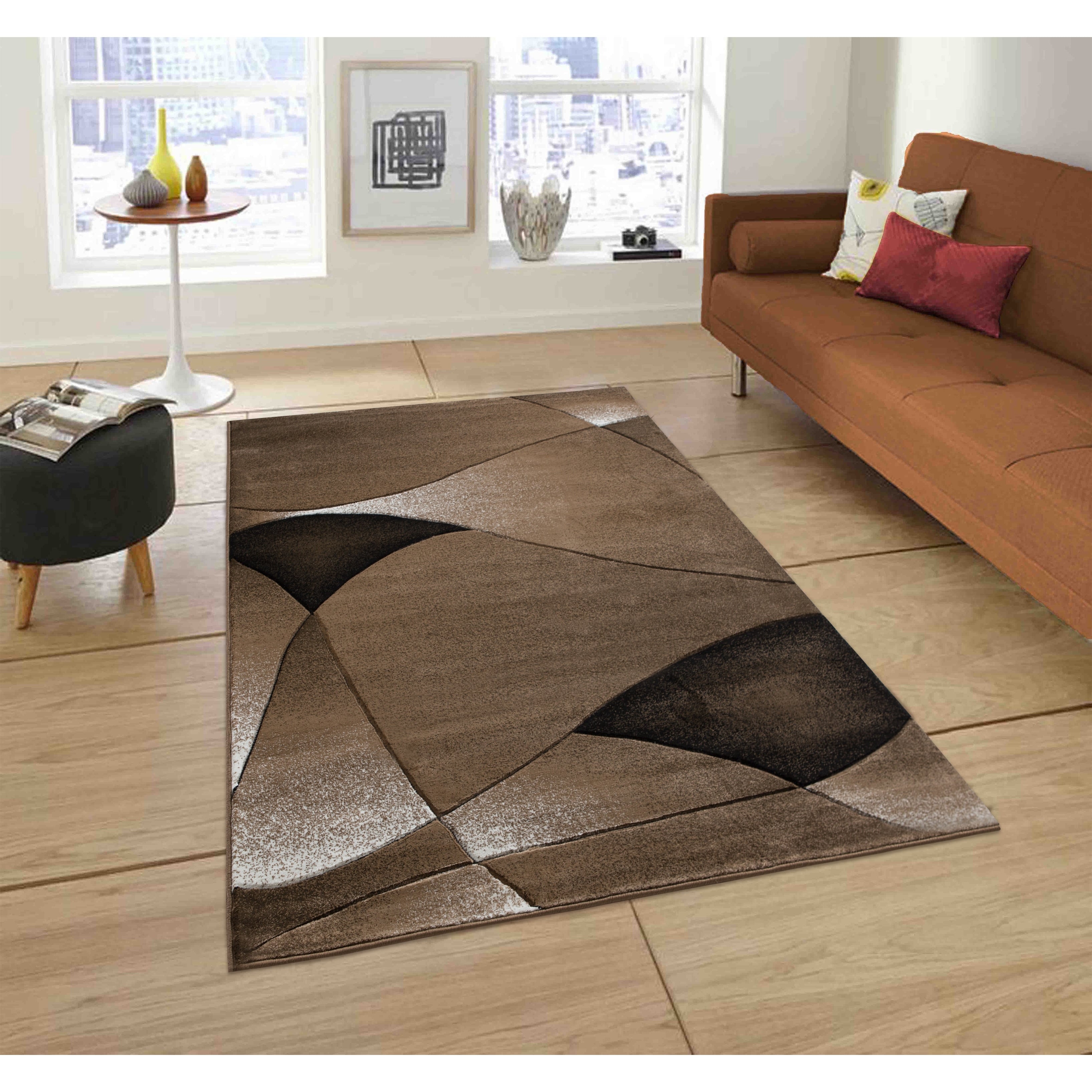 Orelsi Brown Beige Polyester Area Rug